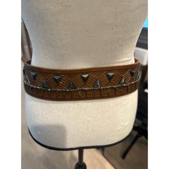 Womens Abercrombie & Fitch Brown Genuine Leather Decorative Belt. Size S/XS - Picture 3 of 4